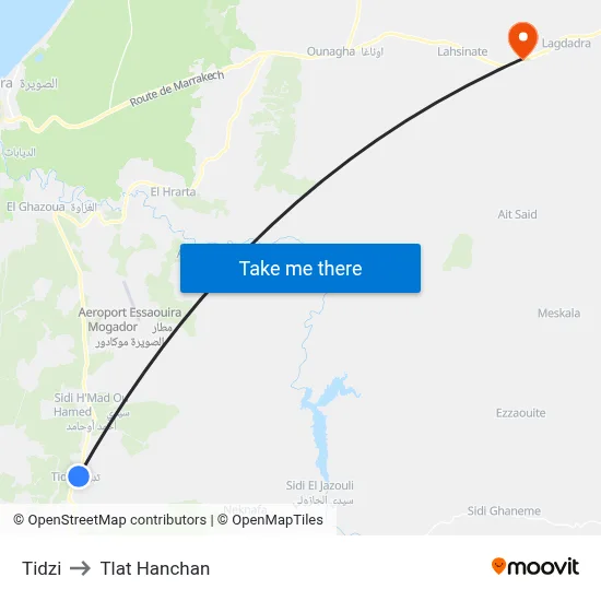 Tidzi to Tlat Hanchan map