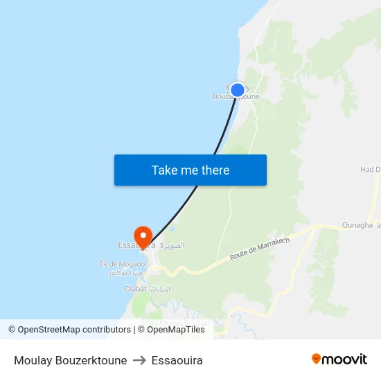 Moulay Bouzerktoune to Essaouira map