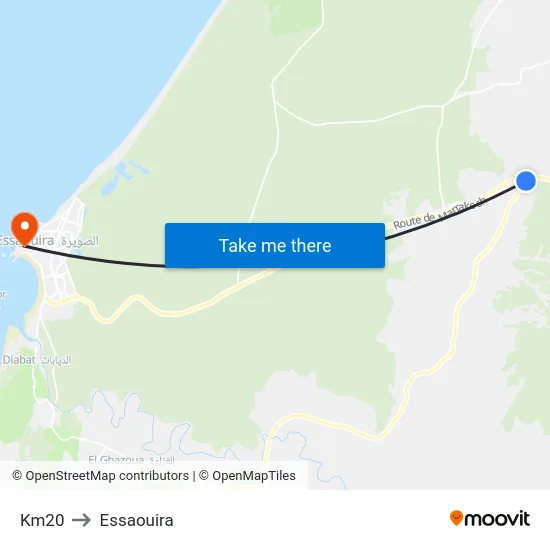 Km20 to Essaouira map