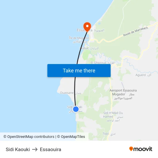 Sidi Kaouki to Essaouira map