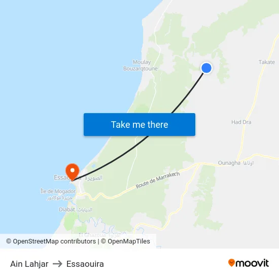 Ain Lahjar to Essaouira map