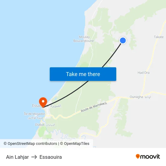 Ain Lahjar to Essaouira map