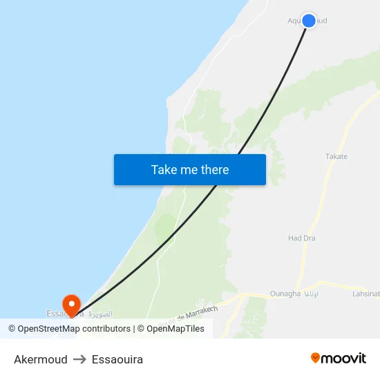Akermoud to Essaouira map