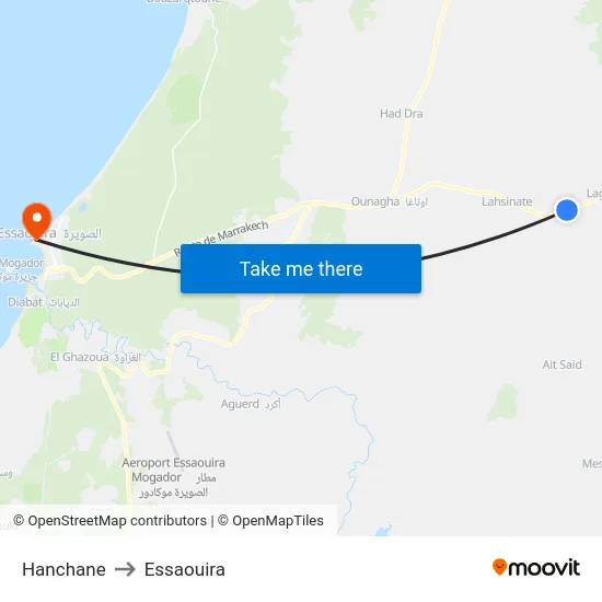Hanchane to Essaouira map