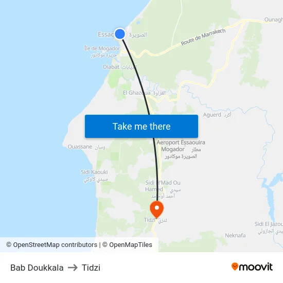 Bab Doukkala to Tidzi map