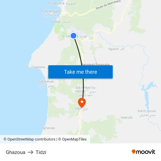 Ghazoua to Tidzi map