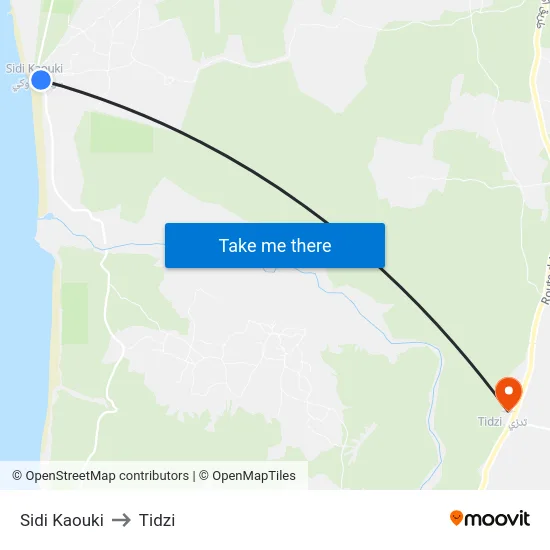 Sidi Kaouki to Tidzi map
