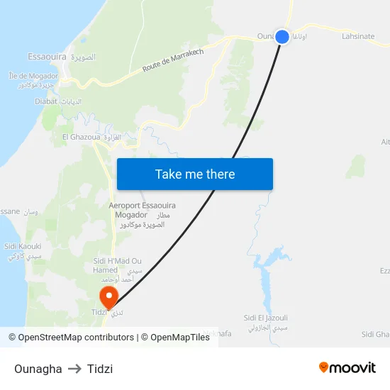 Ounagha to Tidzi map