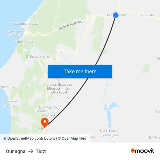 Ounagha to Tidzi map