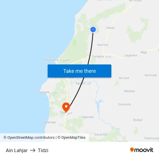 Ain Lahjar to Tidzi map