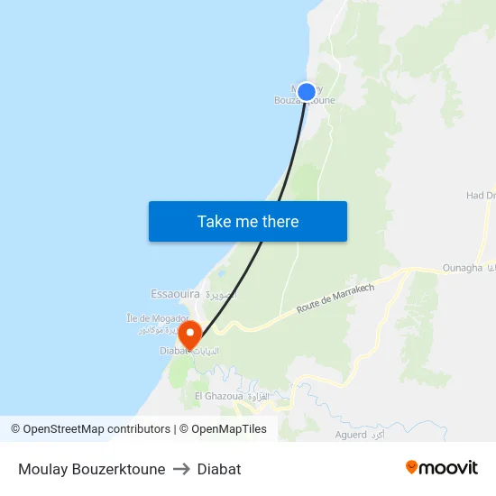 Moulay Bouzerktoune to Diabat map