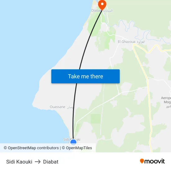 Sidi Kaouki to Diabat map