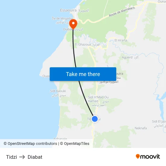 Tidzi to Diabat map