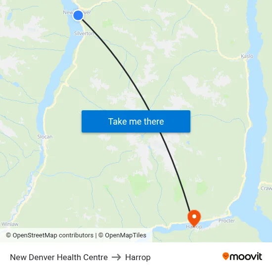 New Denver Health Centre to Harrop map