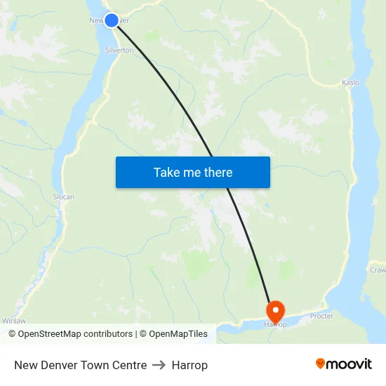 New Denver Town Centre to Harrop map