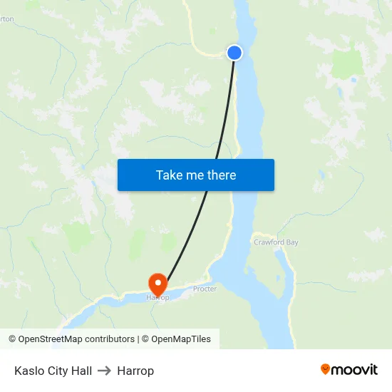 Kaslo City Hall to Harrop map