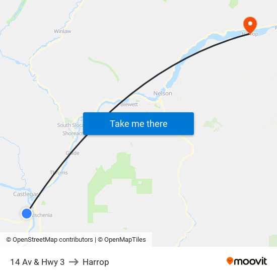 14 Av & Hwy 3 to Harrop map