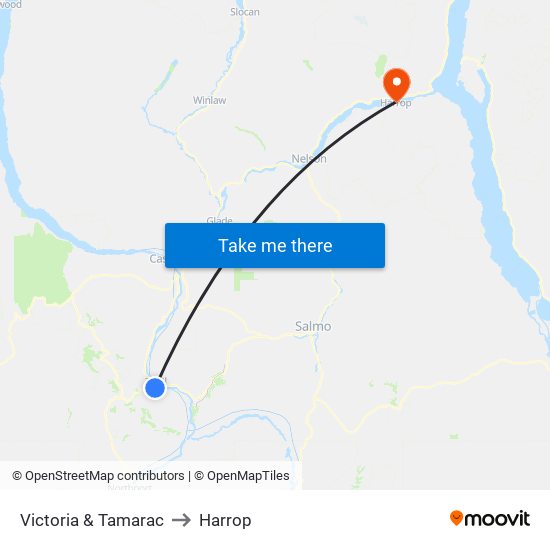 Victoria & Tamarac to Harrop map