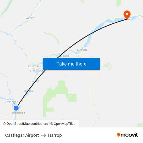 Castlegar Airport to Harrop map