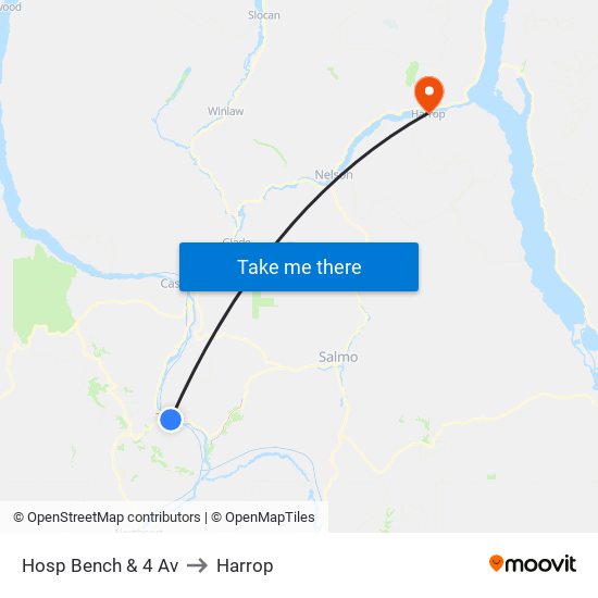 Hosp Bench & 4 Av to Harrop map