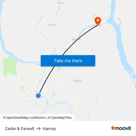 Cedar & Farwell to Harrop map