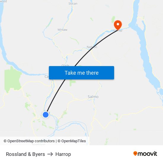 Rossland & Byers to Harrop map