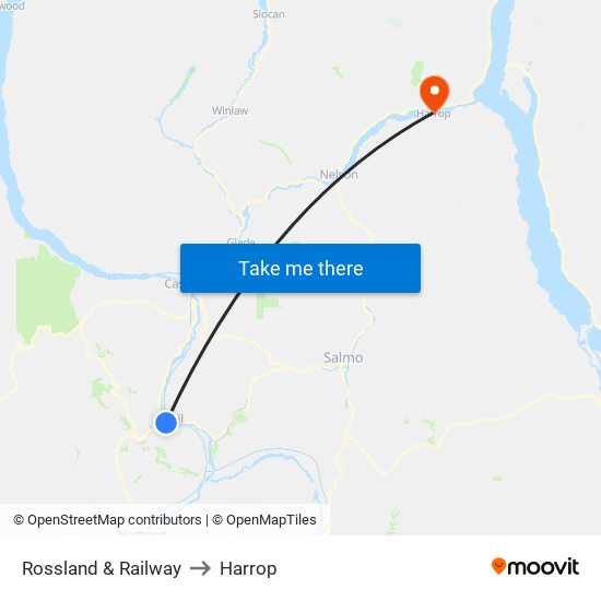 Rossland & Railway to Harrop map