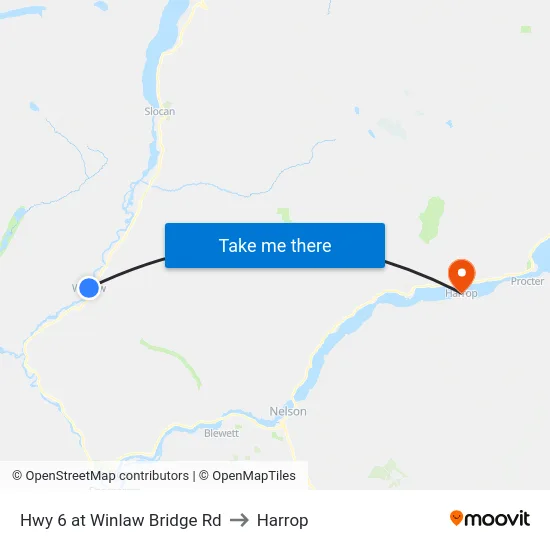 Hwy 6 at Winlaw Bridge Rd to Harrop map