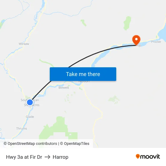 Hwy 3a at Fir Dr to Harrop map