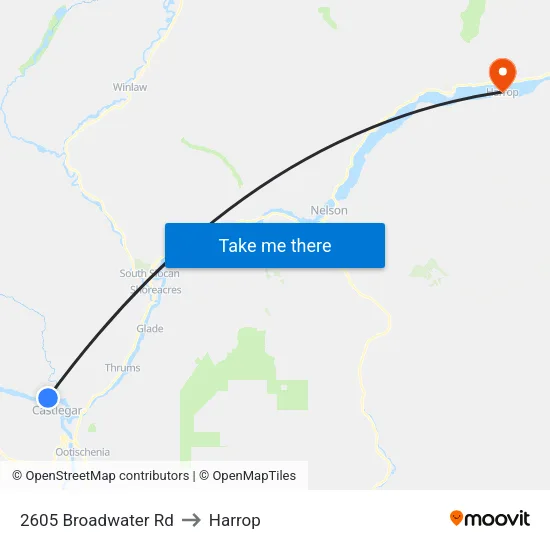 2605 Broadwater Rd to Harrop map