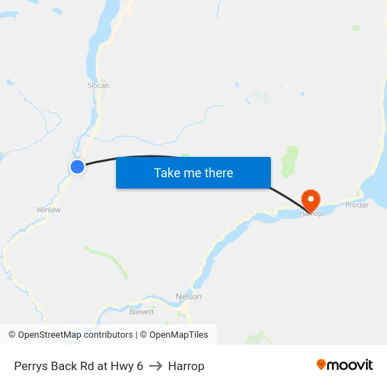 Perrys Back Rd at Hwy 6 to Harrop map