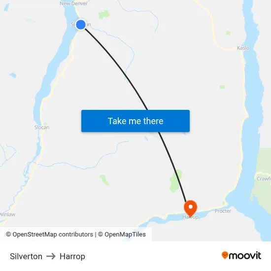 Silverton to Harrop map