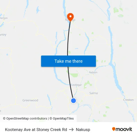 Kootenay Ave at Stoney Creek Rd to Nakusp map