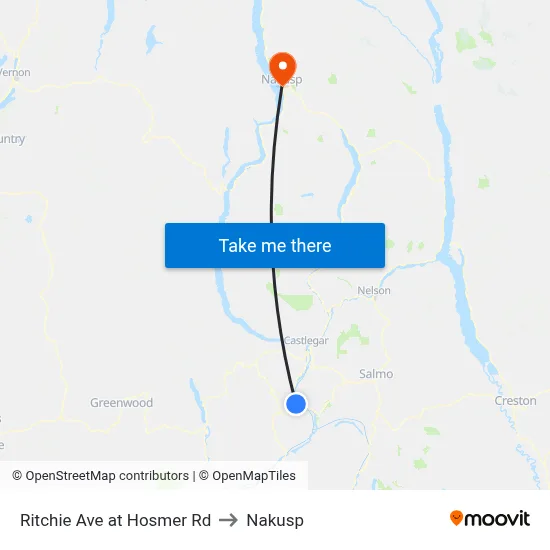 Ritchie Ave at Hosmer Rd to Nakusp map