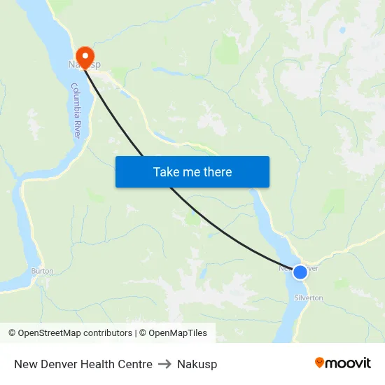 New Denver Health Centre to Nakusp map
