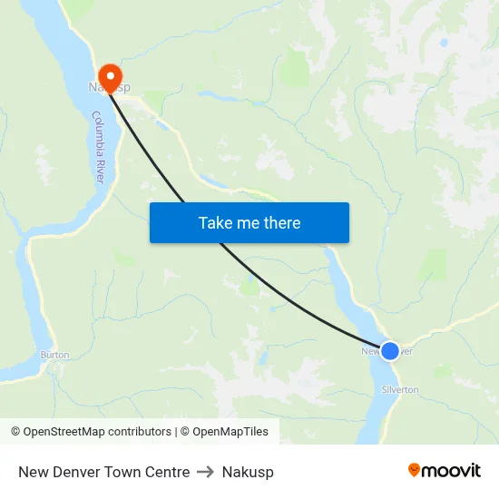 New Denver Town Centre to Nakusp map