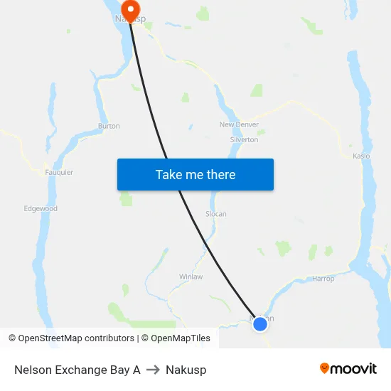 Nelson Exchange Bay A to Nakusp map