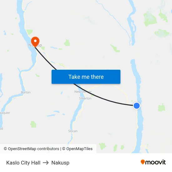 Kaslo City Hall to Nakusp map