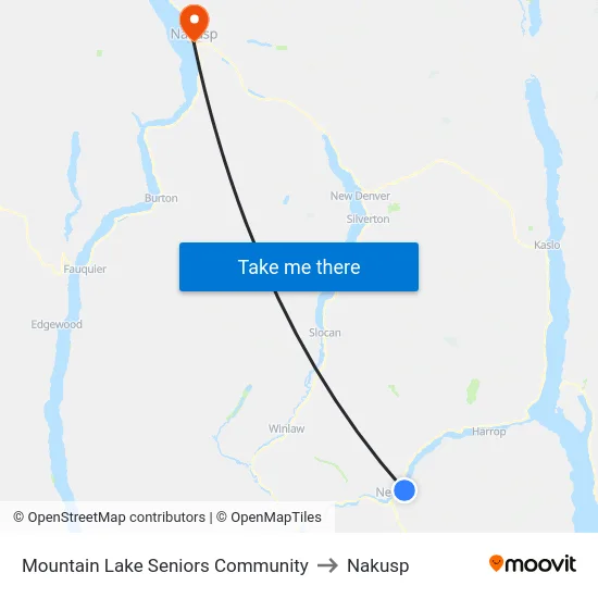 Mountain Lake Seniors Community to Nakusp map