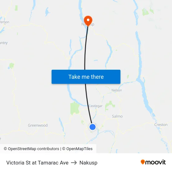 Victoria St at Tamarac Ave to Nakusp map