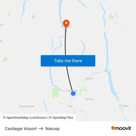 Castlegar Airport to Nakusp map