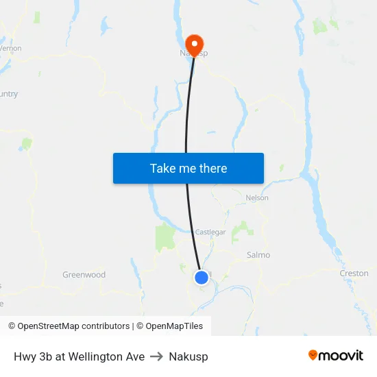 Hwy 3b at Wellington Ave to Nakusp map