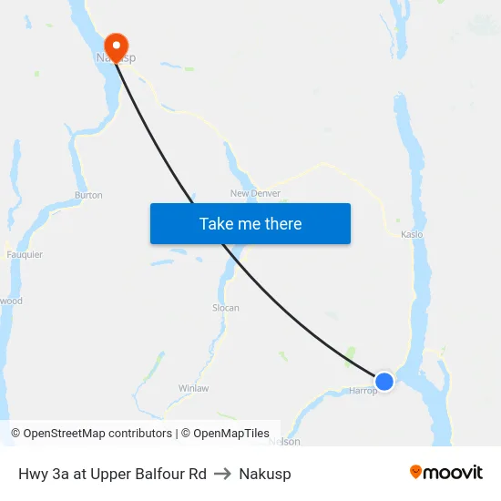 Hwy 3a at Upper Balfour Rd to Nakusp map