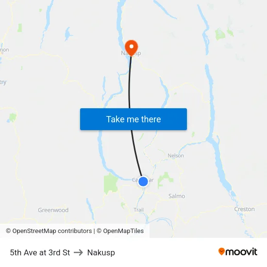 5th Ave at 3rd St to Nakusp map
