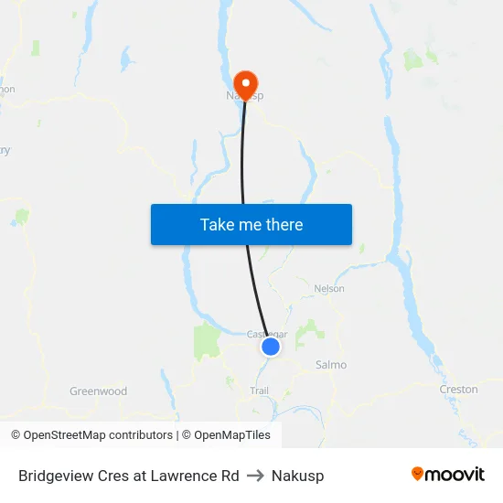 Bridgeview Cres at Lawrence Rd to Nakusp map