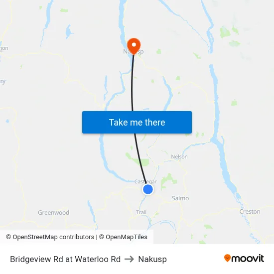 Bridgeview Rd at Waterloo Rd to Nakusp map