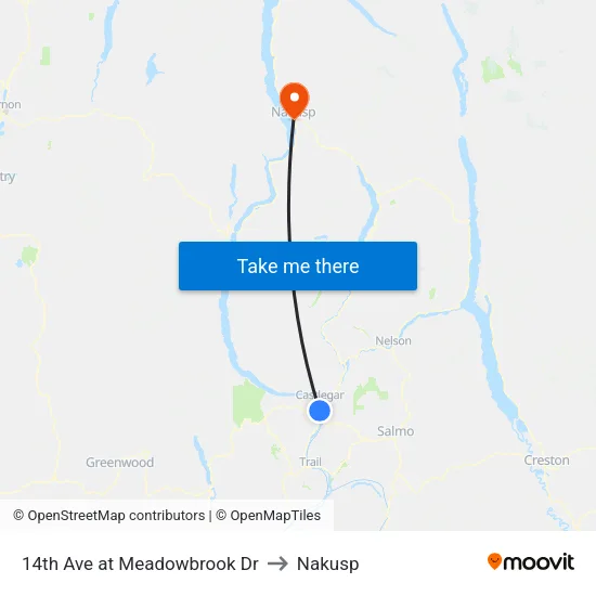 14th Ave at Meadowbrook Dr to Nakusp map