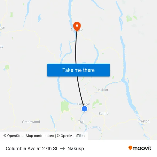 Columbia Ave at 27th St to Nakusp map
