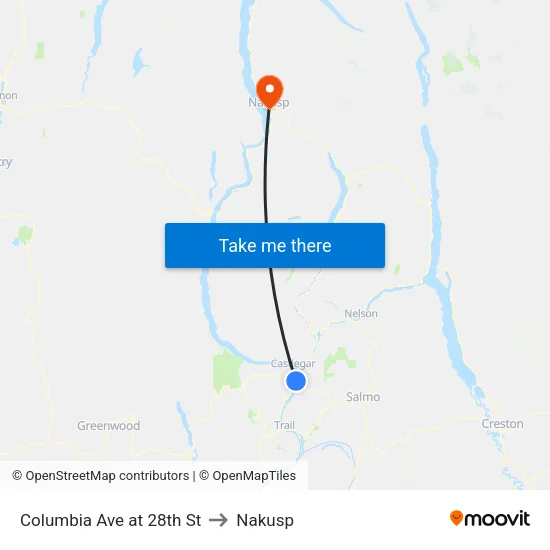 Columbia Ave at 28th St to Nakusp map
