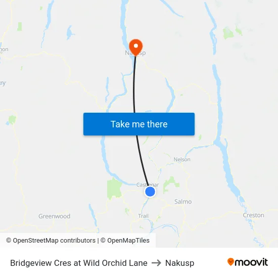 Bridgeview Cres at Wild Orchid Lane to Nakusp map